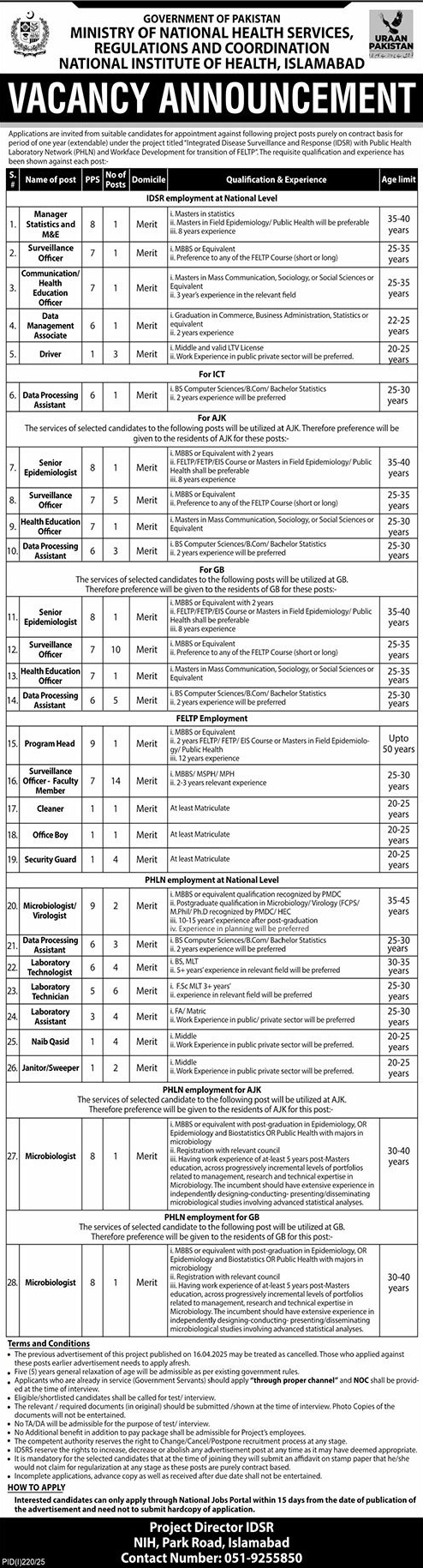 Jobs in National Institute of Health Islamabad